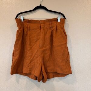A New Day Rust Orange High Waist Paperbag Shorts L Relaxed Linen Look Boho